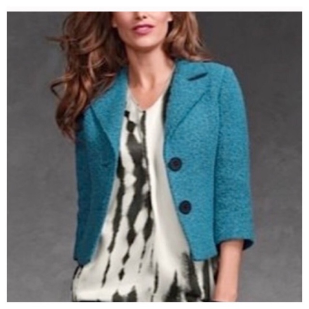 CAbi 186 Boucle Career Work Blazer Wool Blend Aqua